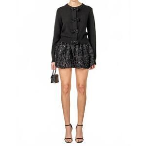 NEW ENDLESS ROSE round neck bow trim cardigan in black